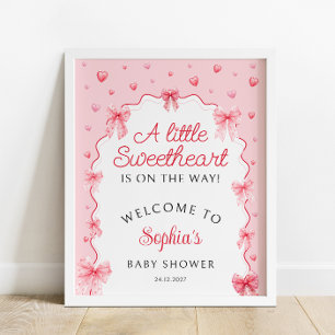 Sweetheart Valentines Pink Bow Baby Shower Welcome Poster