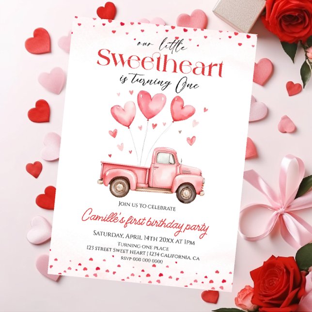 Sweetheart valentine's truck Girl birthday Invitation (Creator Uploaded)