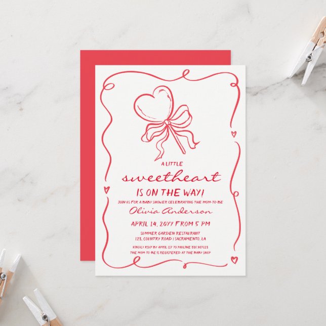 Sweetheart whimsical lollypop Baby Shower Invitation (Front/Back In Situ)