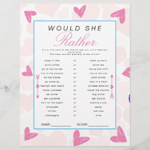 Sweetheart Would She Rather Baby Shower Game Flyer