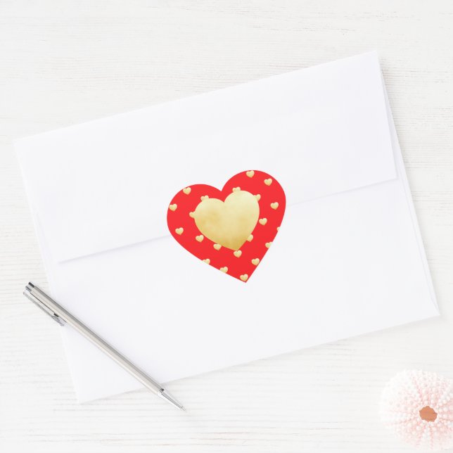 Sweethearts Gold Faux Foil Red Pattern Heart Sticker (Envelope)