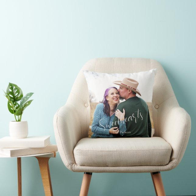 Sweethearts Love Elegant Script Photo Name Cushion (Chair)