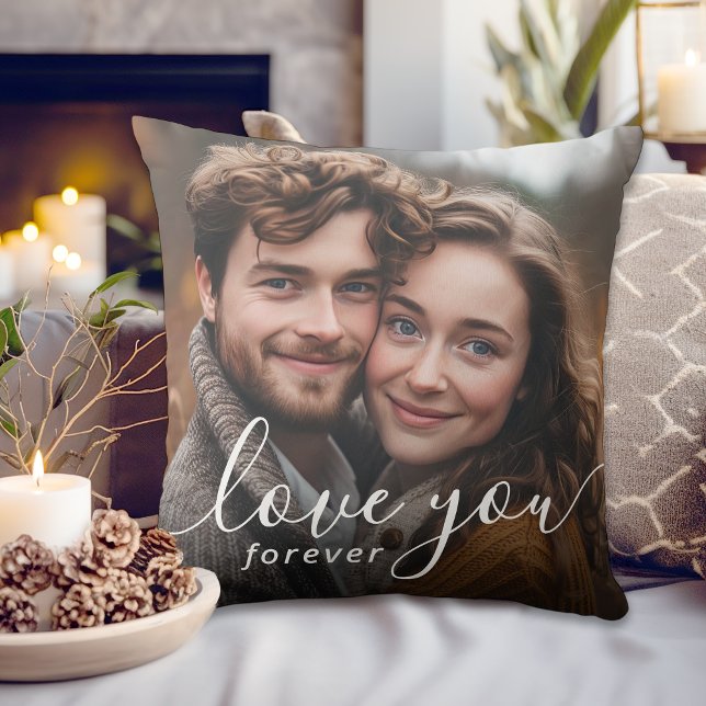 Sweethearts Love You Forever Couple's Photo Cushion (Personalize with your favorite photo for a thoughtful gift idea.)