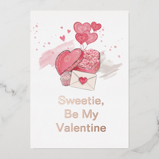 Sweetie Be My Valentine | Personal Valentine's Day Foil Holiday Card (Front)
