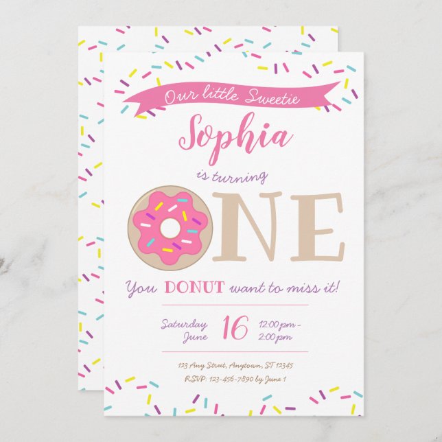 Sweetie Doughnut Doughnut 1st Birthday Invitation (Front/Back)