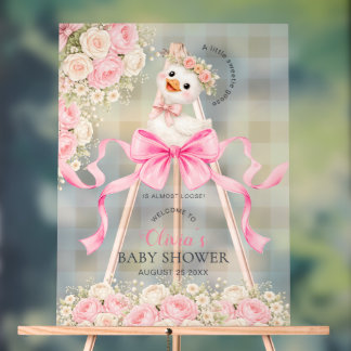 Sweetie Goose Pink Floral Baby Shower Welcome  Acrylic Sign