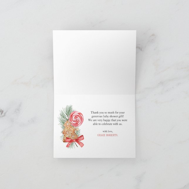 Sweetie Is On Way Christmas Baby Shower Thank You Card (Inside)