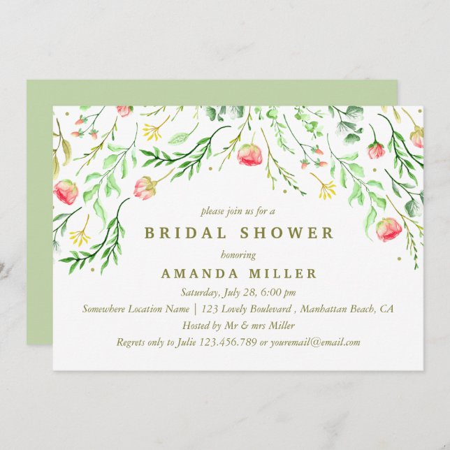 Sweetly Romantic | Floral Wedding Bridal Shower Invitation (Front/Back)