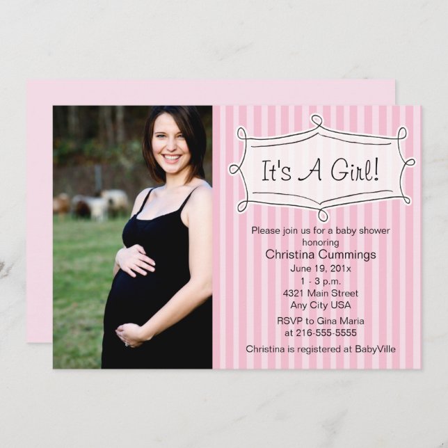 Sweetly Striped Baby Shower Photo Invitation (Front/Back)