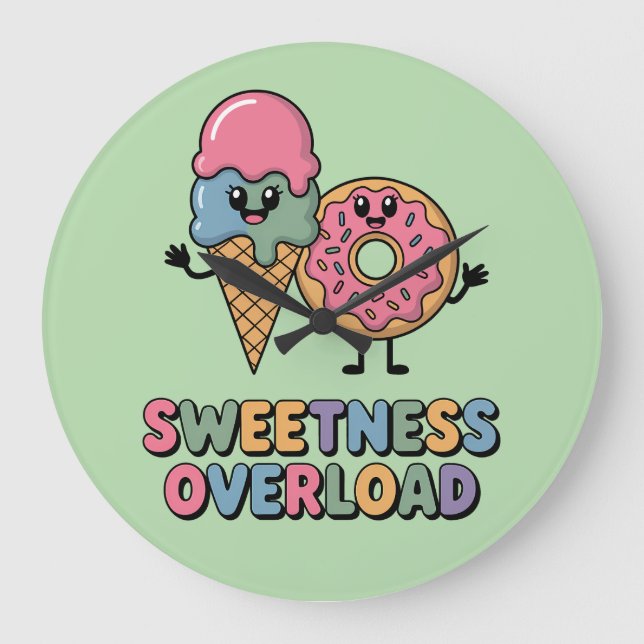 Sweetness Overload | Doughnut & Ice Cream Kids Large Clock (Front)