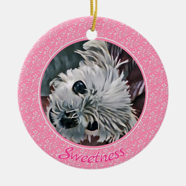 Sweetness-Pink-Puppy-Template Round- Ceramic Ornament (Front)