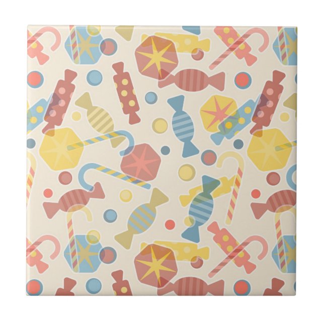 Sweets And Candy Pattern Ceramic Tile (Front)