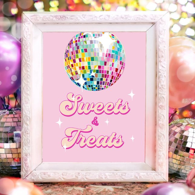 Sweets and Treats Disco Ball Retro Groovy Birthday Poster (Creator Uploaded)