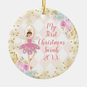 Sweets Ballerina Nutcracker 1st Christmas Ceramic Ornament