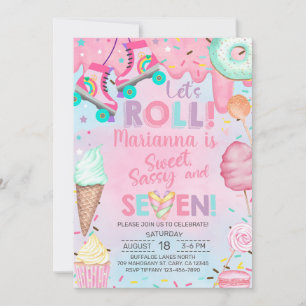 Sweets, Candy and Skating girl 7th birthday invite