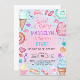 Sweets, candy, ANY AGE girl birthday invitation. Invitation