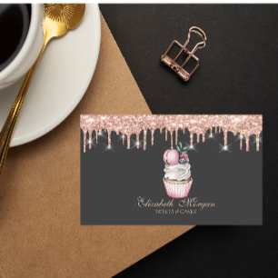  Sweets Cupcake Macaron Rose Gold Drips Bakery  Business Card