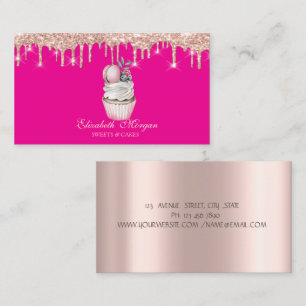 Sweets Cupcake Macaron Rose Gold Drips Pink Business Card
