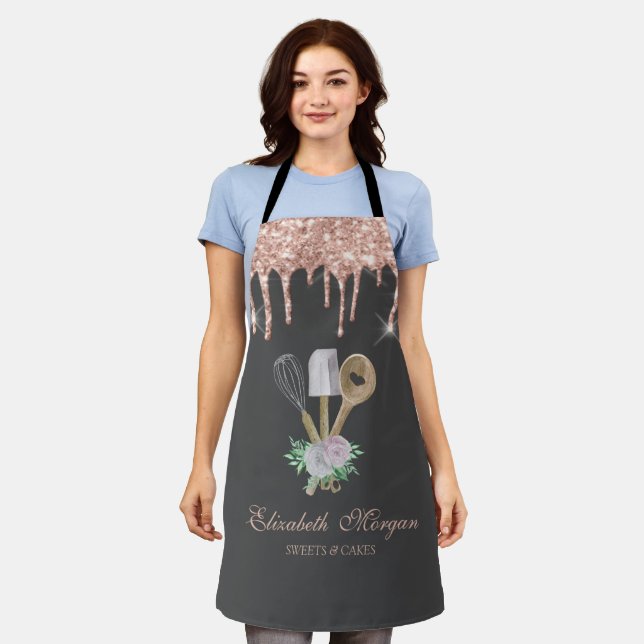 Sweets Cupcake Rose Gold Drips Bakery Apron (Worn)