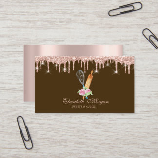 Sweets Cupcake Rose Gold Drips Bakery Brown Business Card