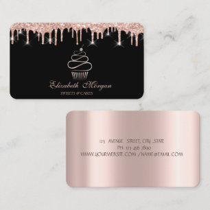 Sweets Cupcake Rose Gold Drips Black Business Card