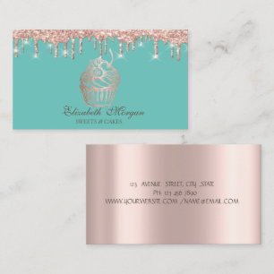 Sweets Cupcake Rose Gold Drips Mint Green Bakery Business Card