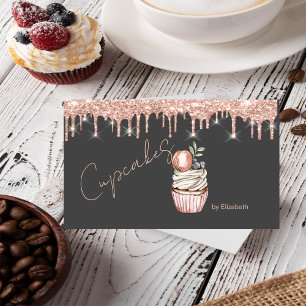  Sweets Cupcakes Macaron Rose Gold Drips Grey Business Card