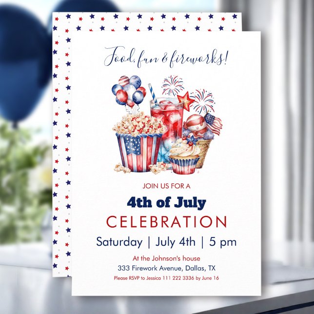 Sweets & Fireworks 4th of July Patriotic Party Invitation (Sweets & Fireworks 4th of July Patriotic Party Invitation)