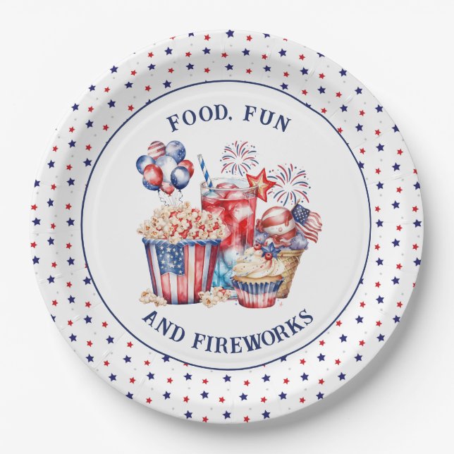  Sweets & Fireworks Patriotic 4th of July Party  Paper Plate (Front)