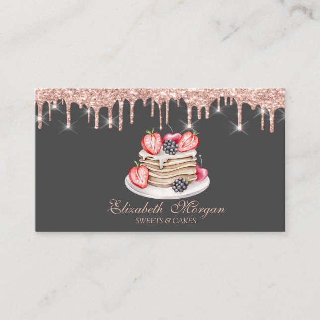  Sweets Pancakes Rose Gold Drips Bakery   Business Card (Front)