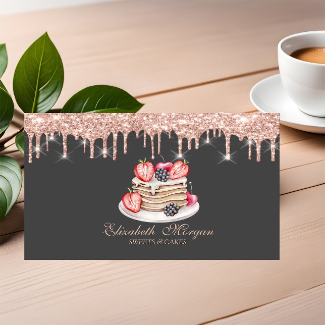  Sweets Pancakes Rose Gold Drips Bakery   Business Card (Creator Uploaded)