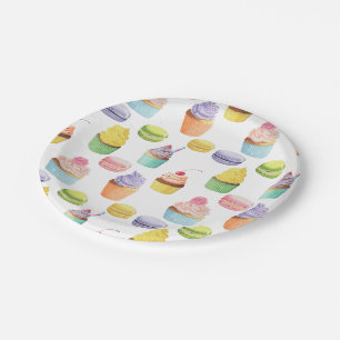 Sweets pattern cupcakes and macaroons paper plate