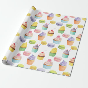 Sweets pattern cupcakes and macaroons wrapping paper