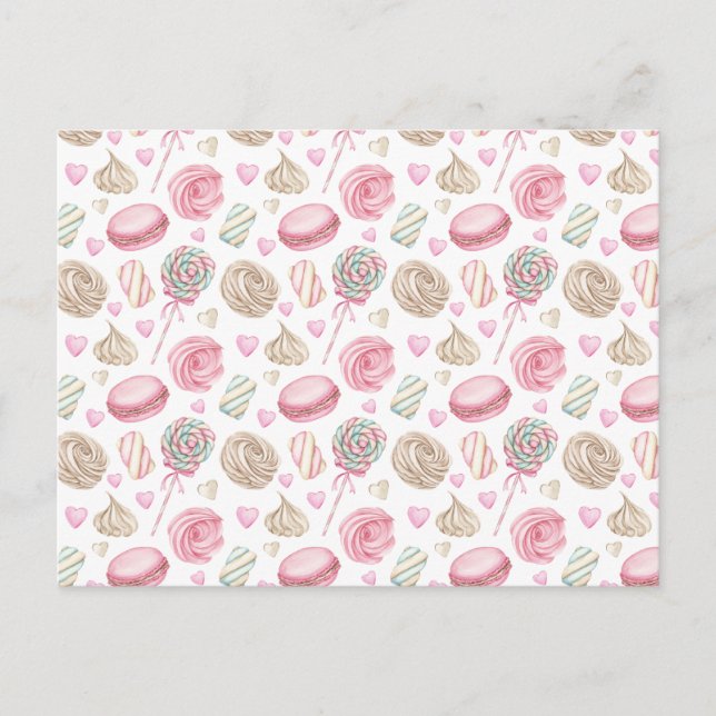 Sweets Pink Watercolor Pattern  Postcard (Front)
