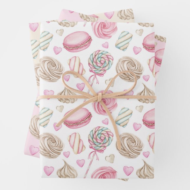 Sweets Pink Watercolor Pattern  Wrapping Paper Sheet (In situ)