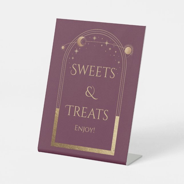 Sweets & Treats Mystical Plum Celestial Wedding Pedestal Sign (Front)