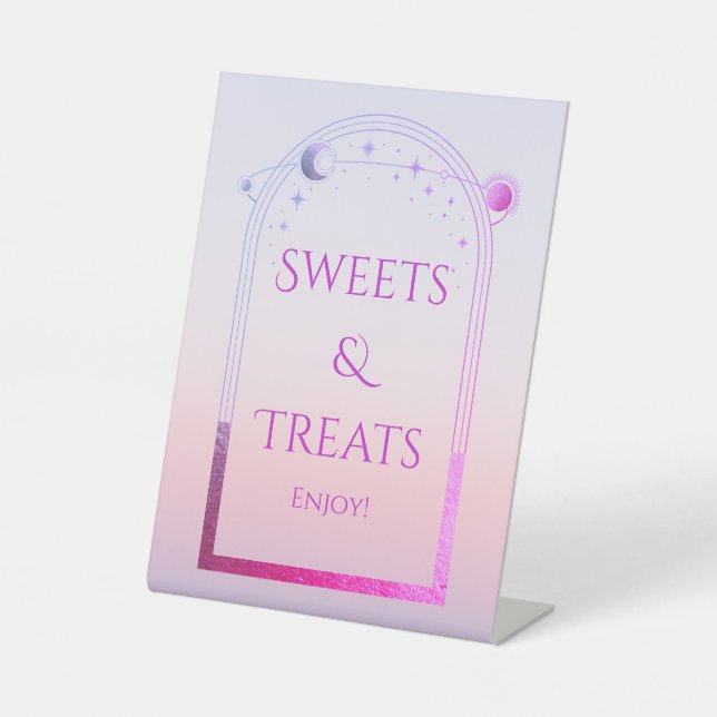 Sweets & Treats Mystical Sunset Pink Wedding Pedestal Sign (Front)