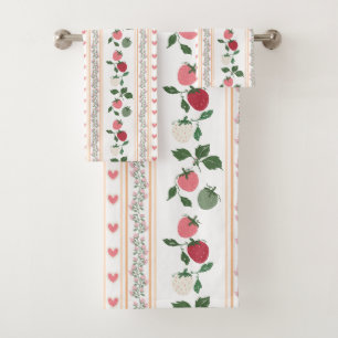 Sweety beautiful retro strawberry heart bath towel set