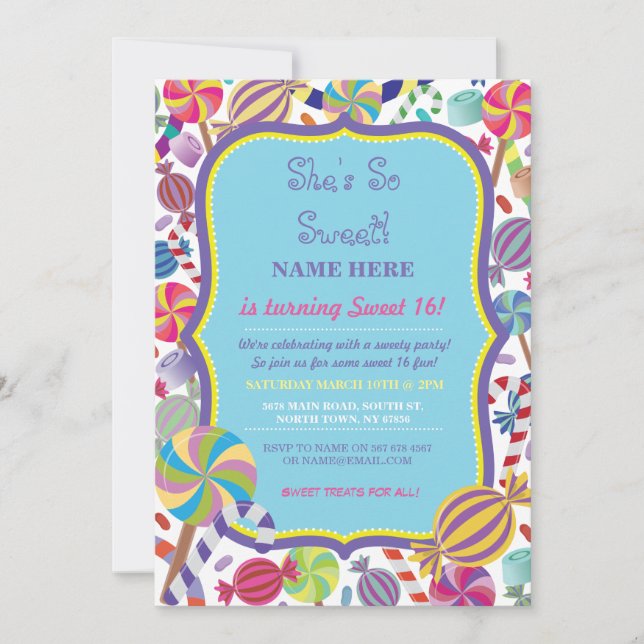Sweety Dessert Candy Sweet 16 or any age Invite (Front)