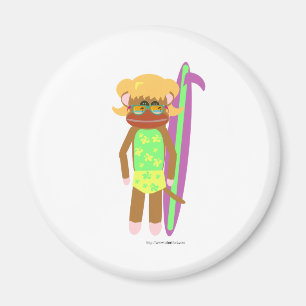 Swell Surfer Sock Monkey Girl Magnet