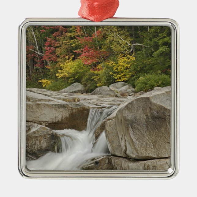 Swift River cascading through rocks, White Metal Tree Decoration (Front)