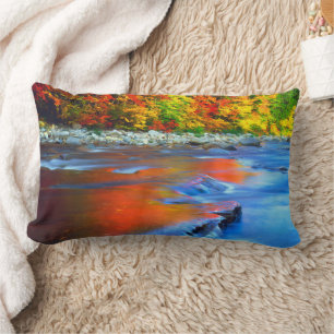Swift River reflecting autumn colours Lumbar Cushion