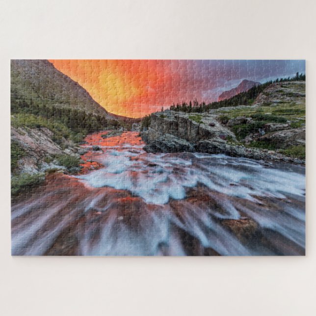Swiftcurrent Falls | Glacier National Park Montana Jigsaw Puzzle (Horizontal)