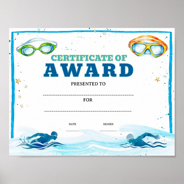 Swim achievement award editable poster (Front)