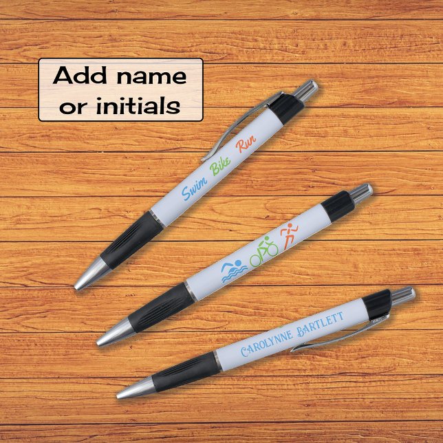 Swim bike run add name sport (One pen, three printed elements)
