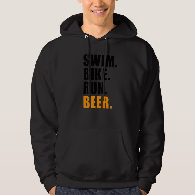 Swim Bike Run Beer Triathlete Triathlon Sport Mens Hoodie (Front)
