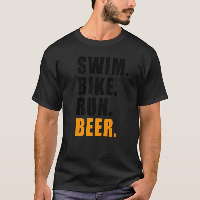 Swim Bike Run Beer Triathlete Triathlon Sport Mens T-Shirt (Front)