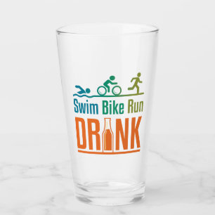 Swim Bike Run Drink Funny Triathlon Drinking Glass