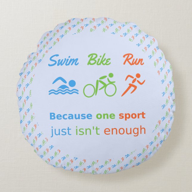 Swim bike run patterned triathlon round cushion (Front)