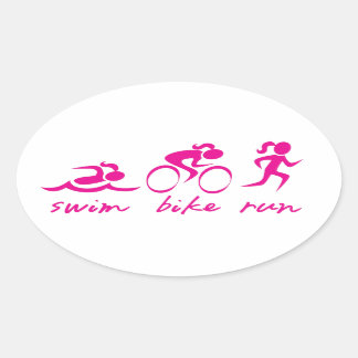 Swim Bike Run Tri Girl Oval Sticker